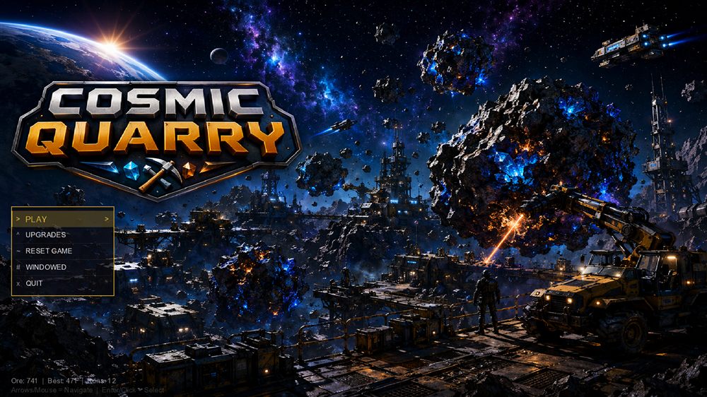 Cosmic Quarry home screen