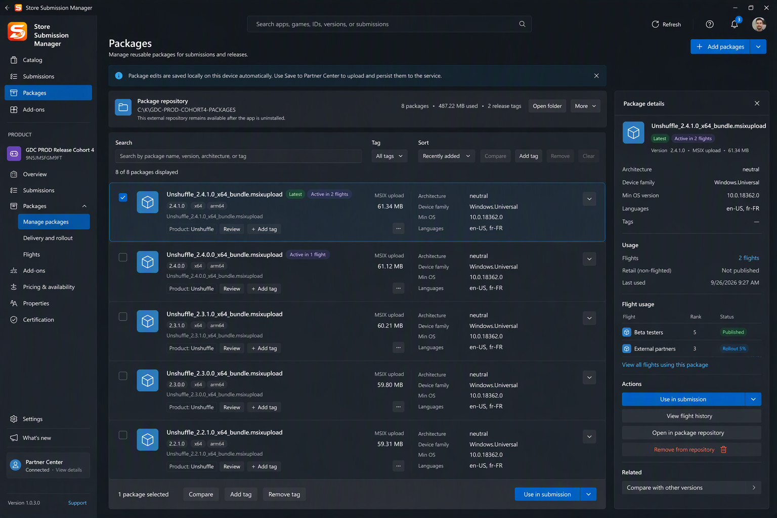 Store Submission Manager package repository and package details